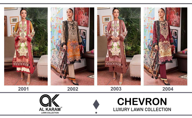 Al Karam Chervon Luxury Lawn Collection Cotton Print With Exclusive Embroidery Patches Salwar Suit