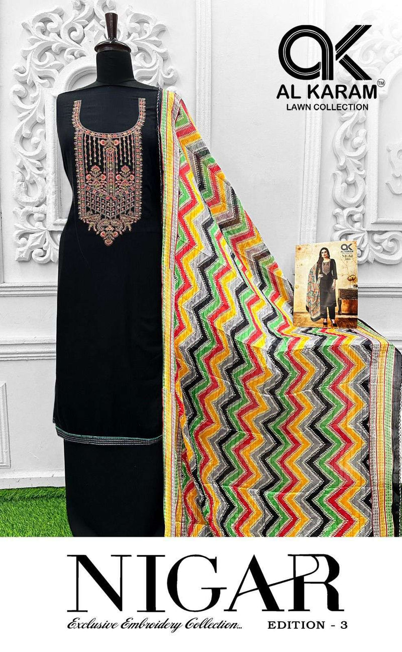 Al Karam Nigar Vol 3 Pure Rayon Embroidered Savrovaski Diamond Work Salwar Suit