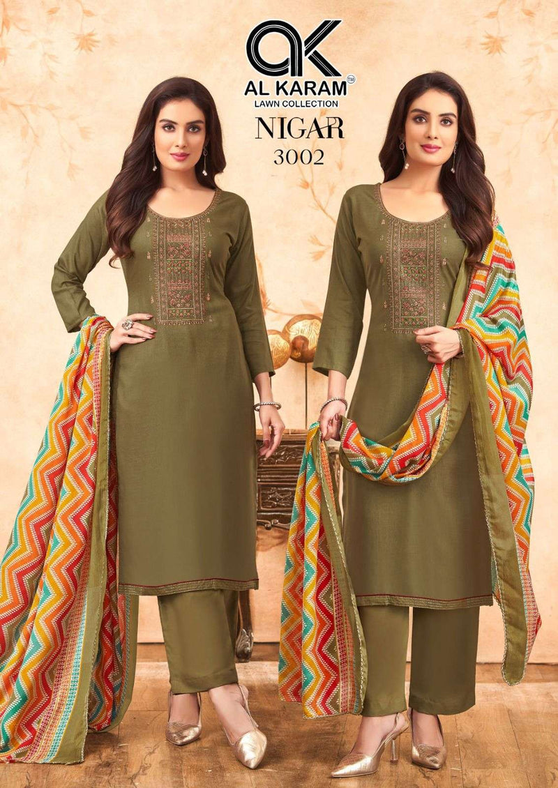 Al Karam Nigar Vol 3 Pure Rayon Embroidered Savrovaski Diamond Work Salwar Suit