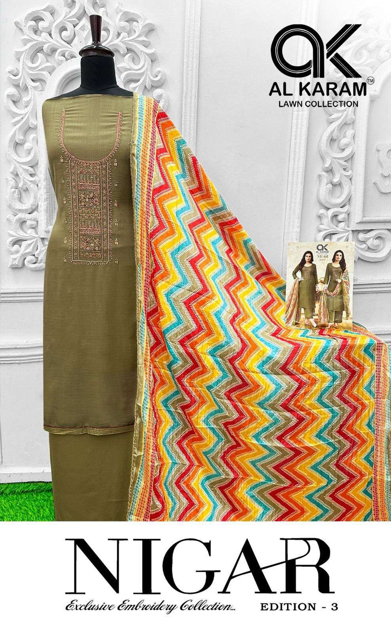 Al Karam Nigar Vol 3 Pure Rayon Embroidered Savrovaski Diamond Work Salwar Suit