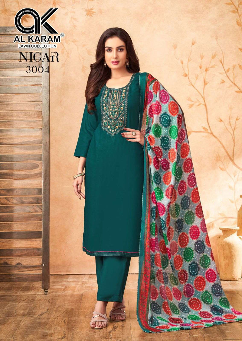 Al Karam Nigar Vol 3 Pure Rayon Embroidered Savrovaski Diamond Work Salwar Suit