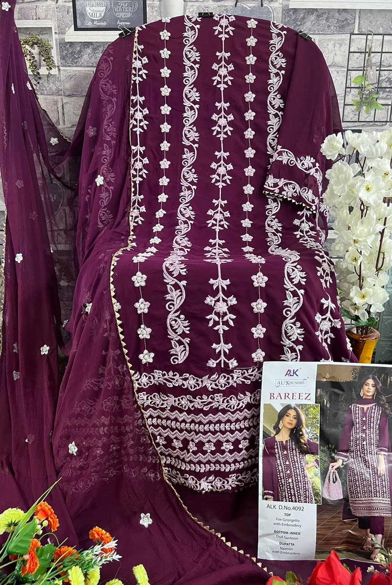Al Khushbu Bareez Vol 1 4092-4094 Georgette Heavy Embroidery With Moti Pakistani Salwar Suit