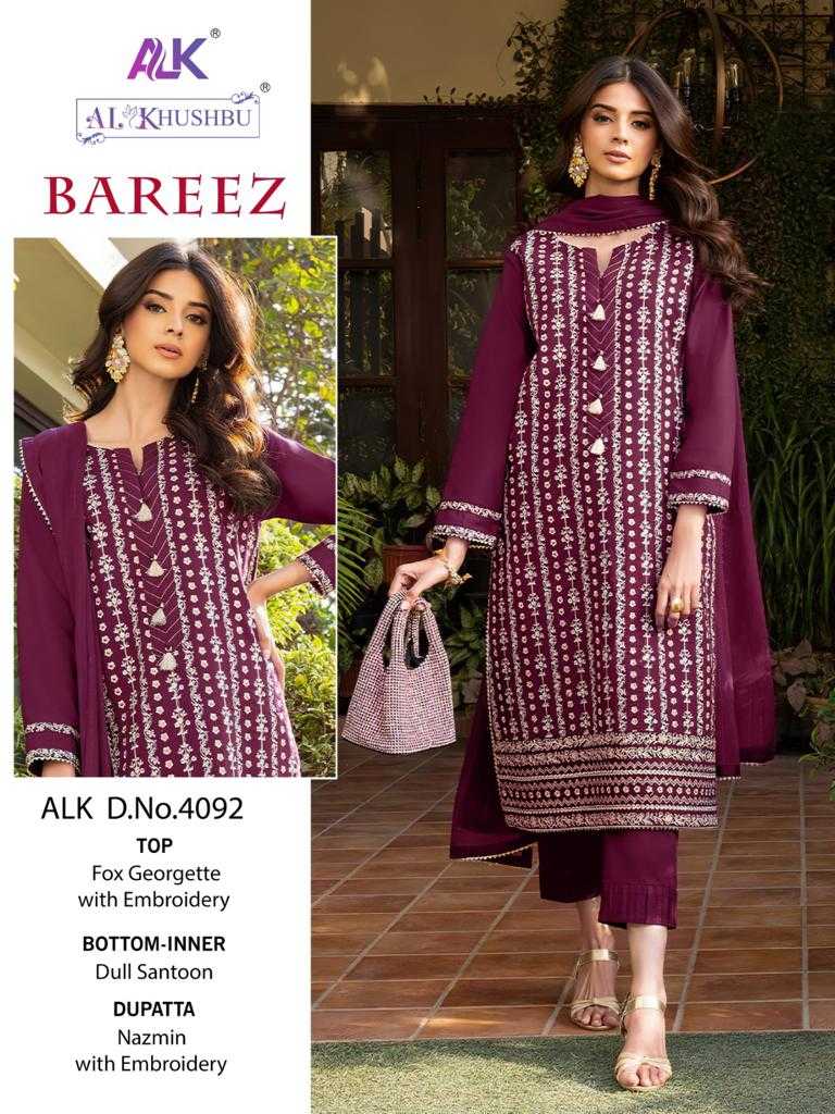 Al Khushbu Bareez Vol 1 4092-4094 Georgette Heavy Embroidery With Moti Pakistani Salwar Suit