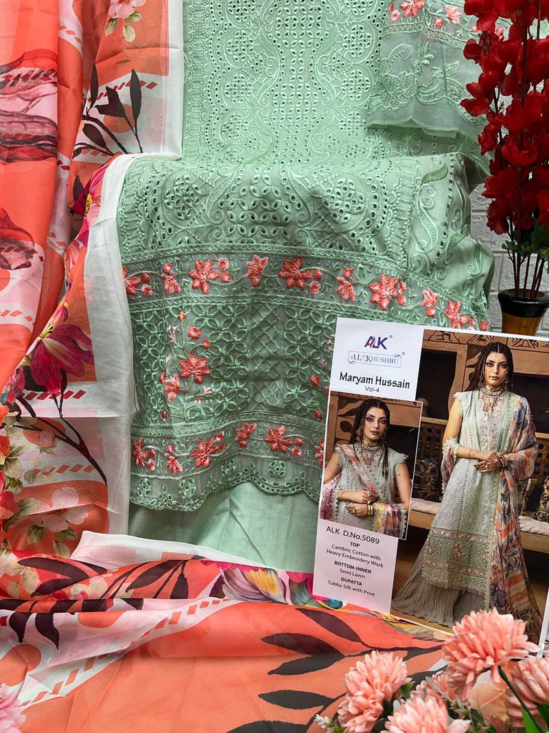 Al Khushbu Maryam Hussain Vol 4 Pure Cambric Cotton With Heavy Embroidered Salwar Kameez