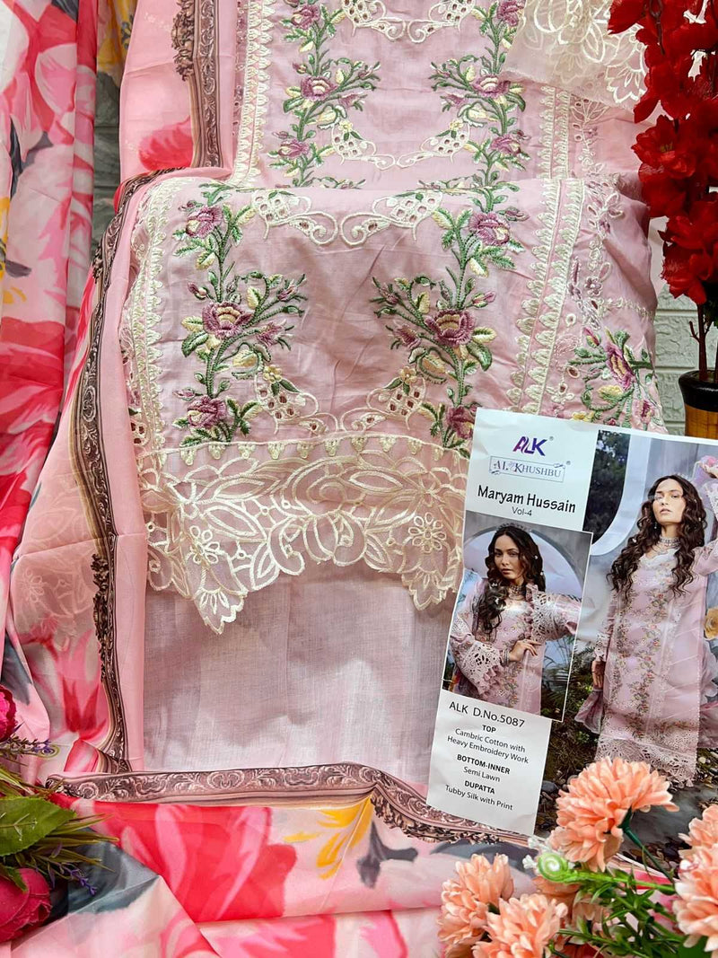 Al Khushbu Maryam Hussain Vol 4 Pure Cambric Cotton With Heavy Embroidered Salwar Kameez