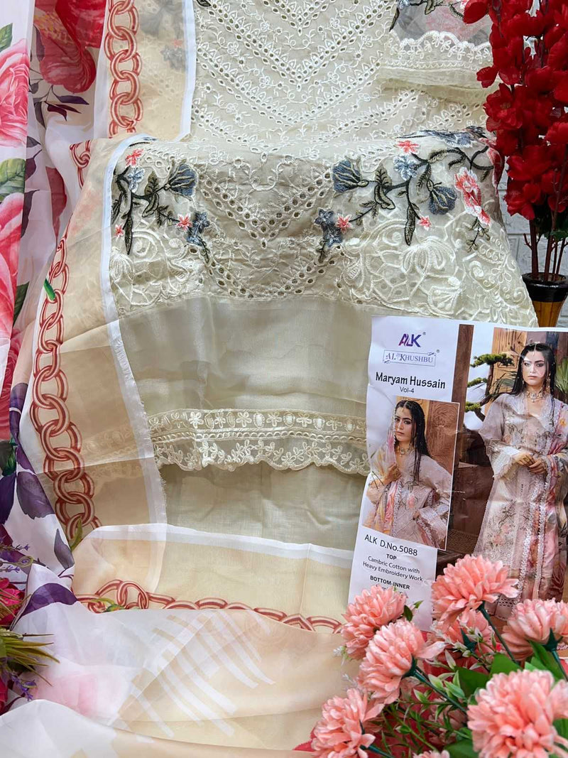 Al Khushbu Maryam Hussain Vol 4 Pure Cambric Cotton With Heavy Embroidered Salwar Kameez