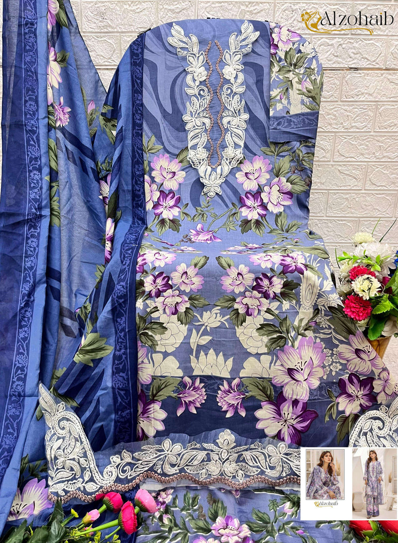 Al Zohaib Sakina Pure Cotton Embroidered Work Pakistani Suit