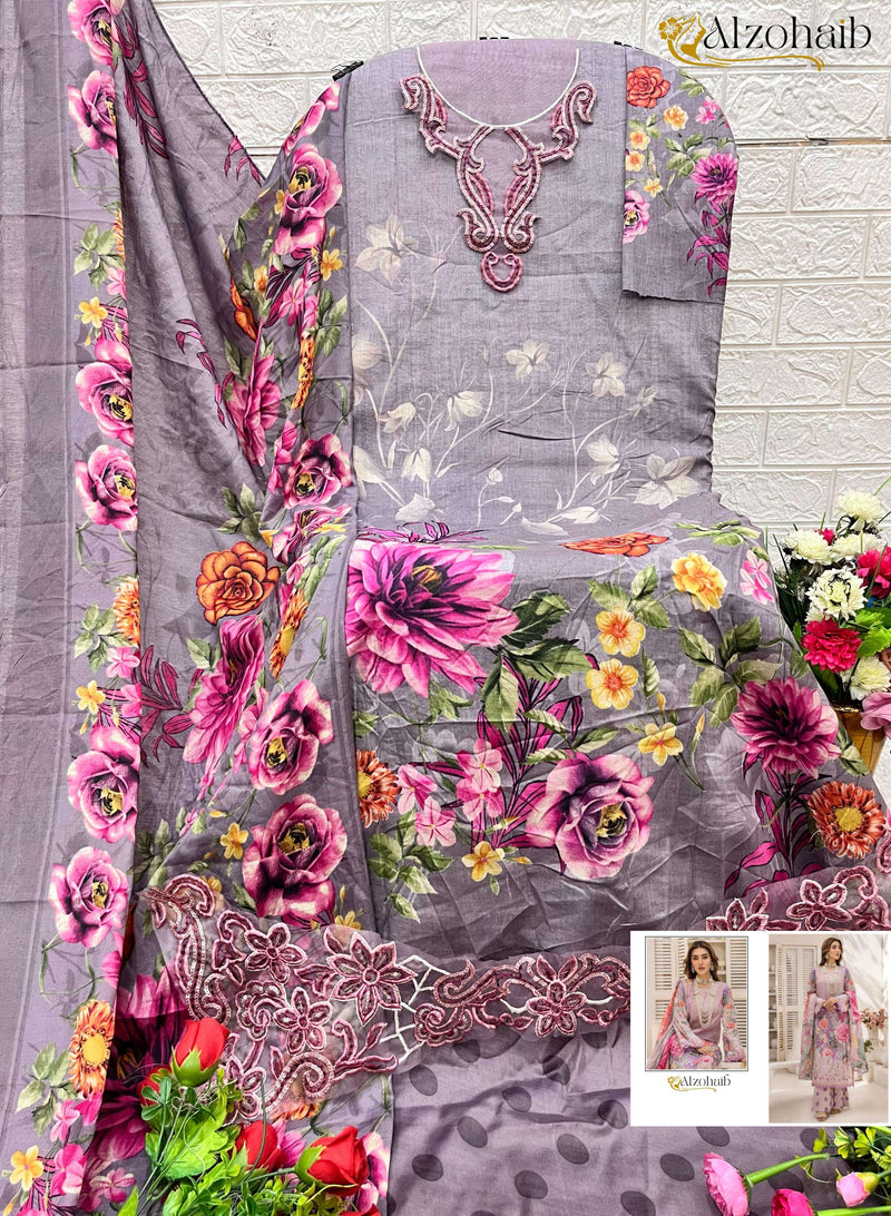 Al Zohaib Sakina Pure Cotton Embroidered Work Pakistani Suit