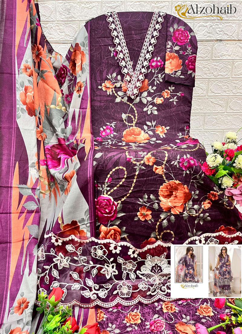 Al Zohaib Sakina Pure Cotton Embroidered Work Pakistani Suit
