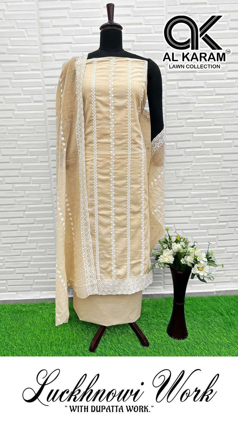 Al Karam Lucknowi Pure Cotton Embroidery Work Salwar Suit