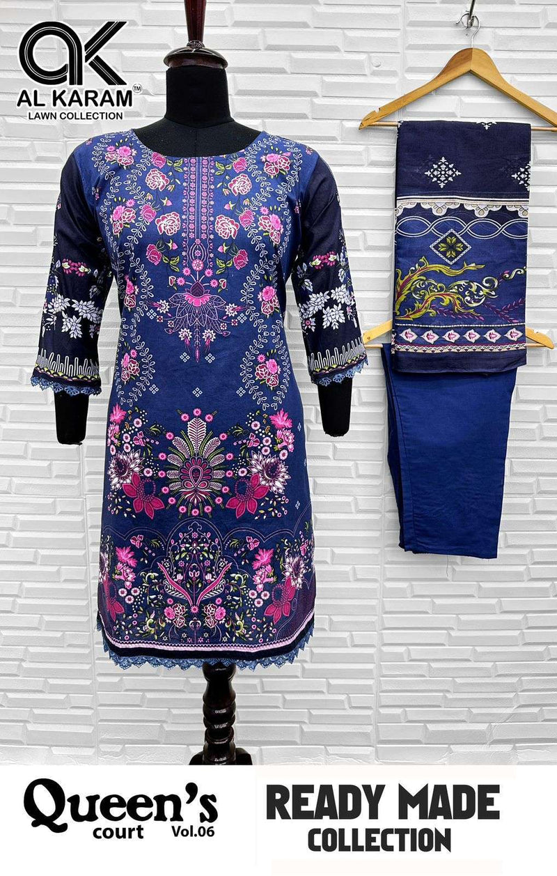 Al Karam Queens Court Vol 6 Pure Cambric Cotton Printed Dailywear Pret Kurti
