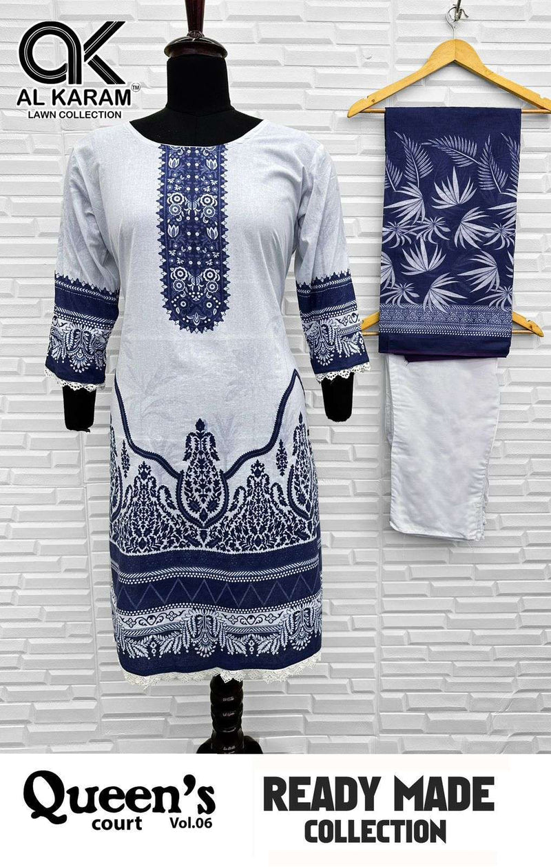 Al Karam Queens Court Vol 6 Pure Cambric Cotton Printed Dailywear Pret Kurti