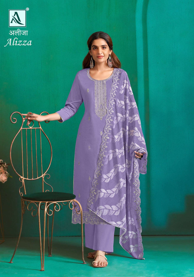 Alok Suit Alizza Jam Cotton With Fancy Embroidery Work With Daman Lace Work Salwar Kameez