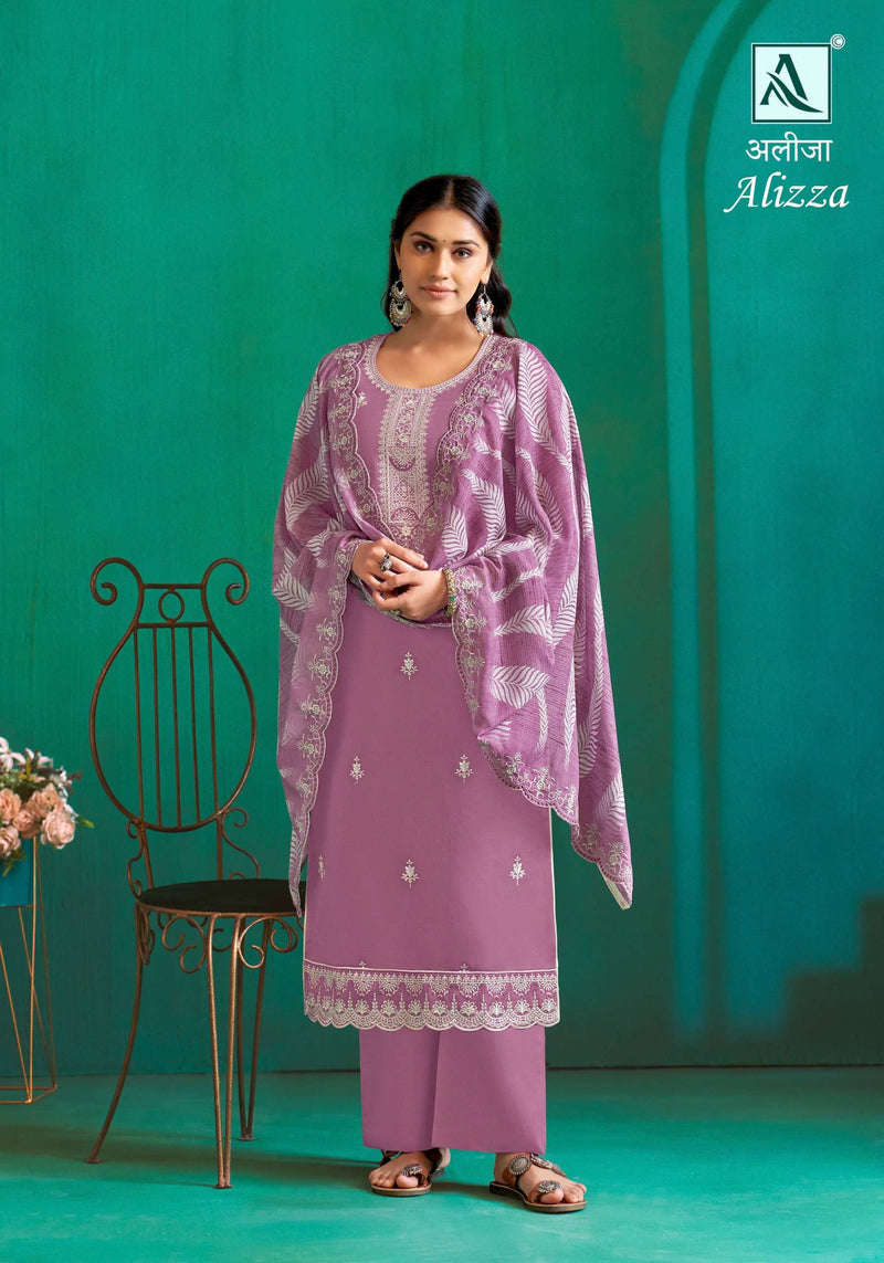 Alok Suit Alizza Jam Cotton With Fancy Embroidery Work With Daman Lace Work Salwar Kameez