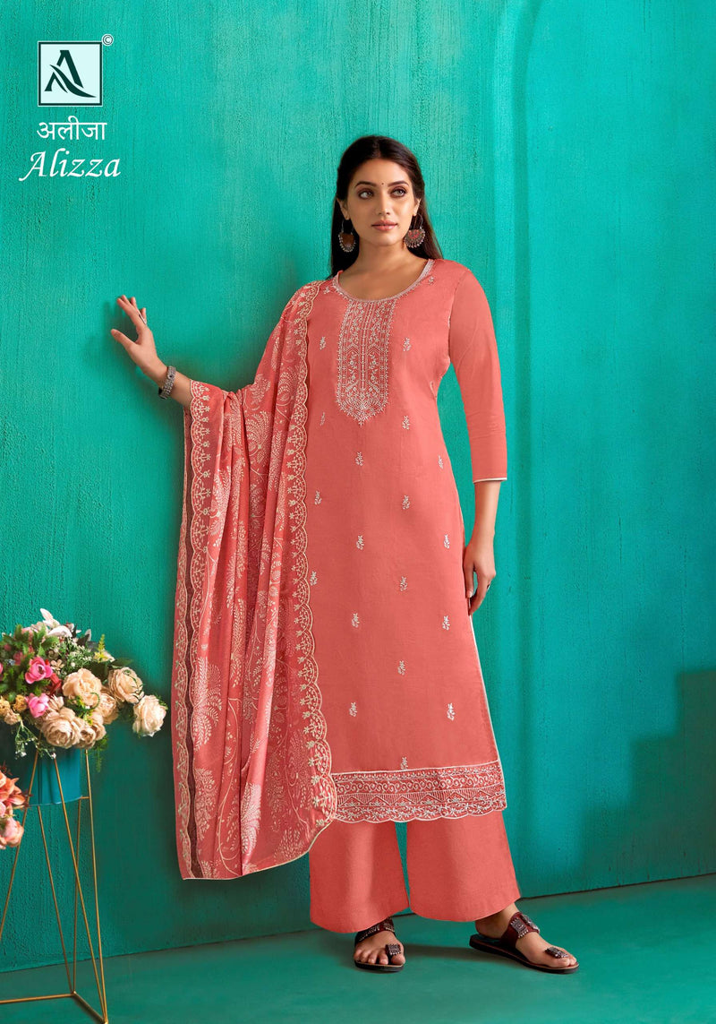Alok Suit Alizza Jam Cotton With Fancy Embroidery Work With Daman Lace Work Salwar Kameez