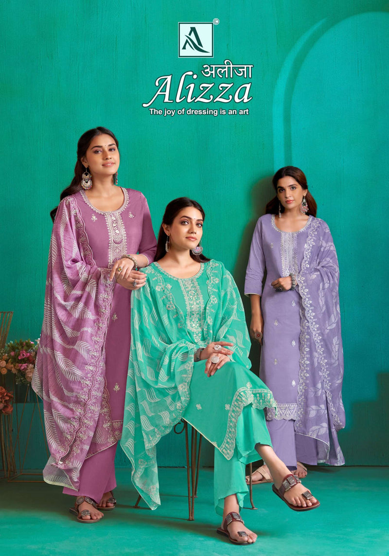 Alok Suit Alizza Jam Cotton With Fancy Embroidery Work With Daman Lace Work Salwar Kameez