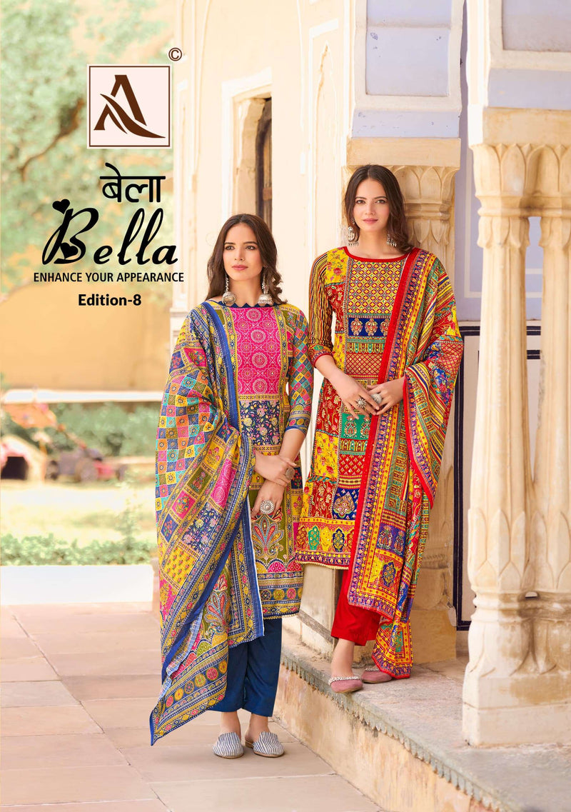 Alok Suit Bella Vol 8 Pure Maslin Digital Print With Mirror Work Salwar Suits