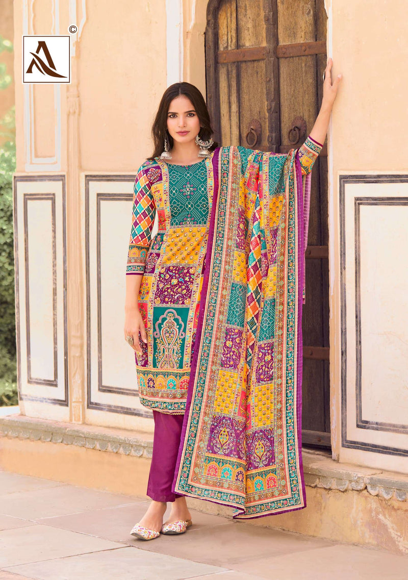 Alok Suit Bella Vol 8 Pure Maslin Digital Print With Mirror Work Salwar Suits