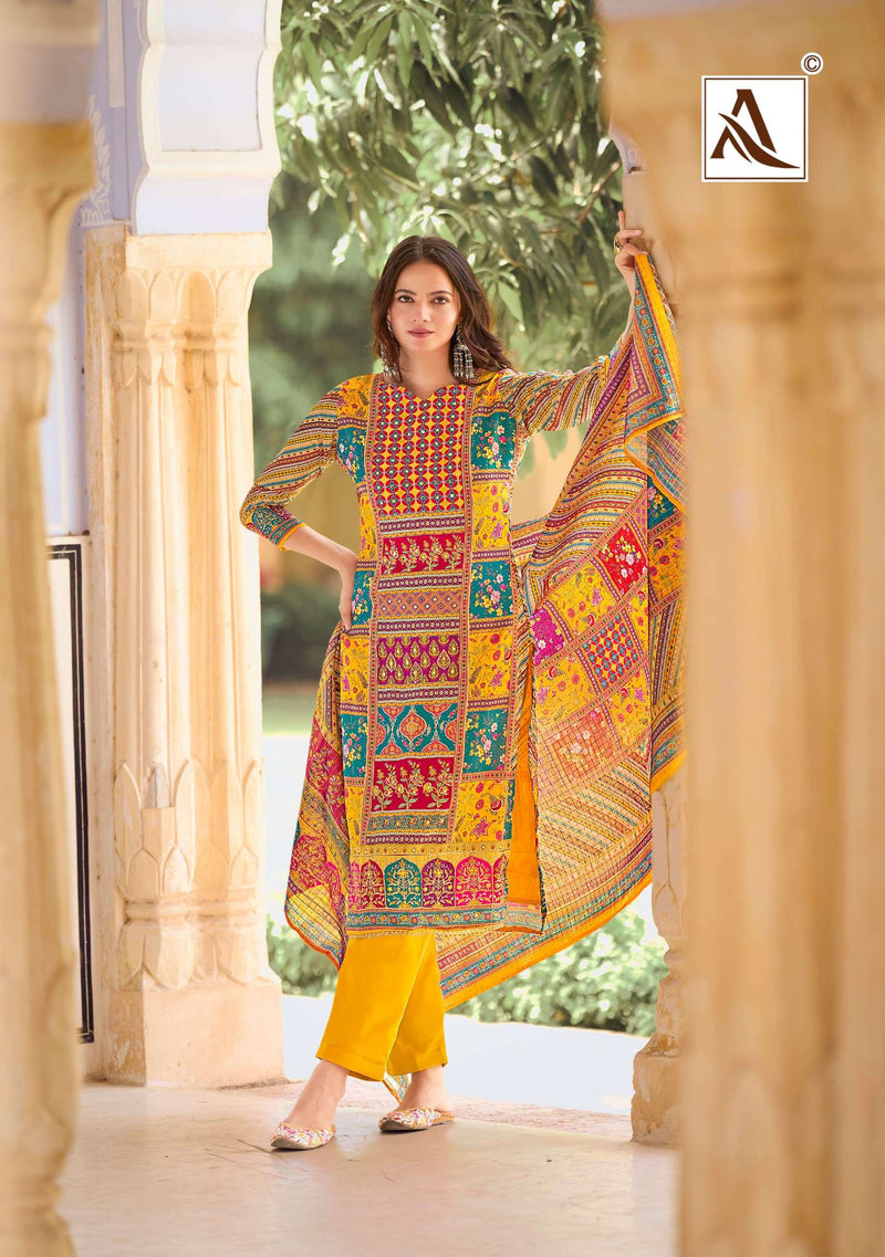 Alok Suit Bella Vol 8 Pure Maslin Digital Print With Mirror Work Salwar Suits