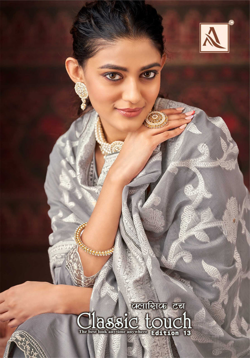 Alok Suit Classic Touch Vol 13 Pure Jam Cotton Lucknowi Thread Work Salwar Suit