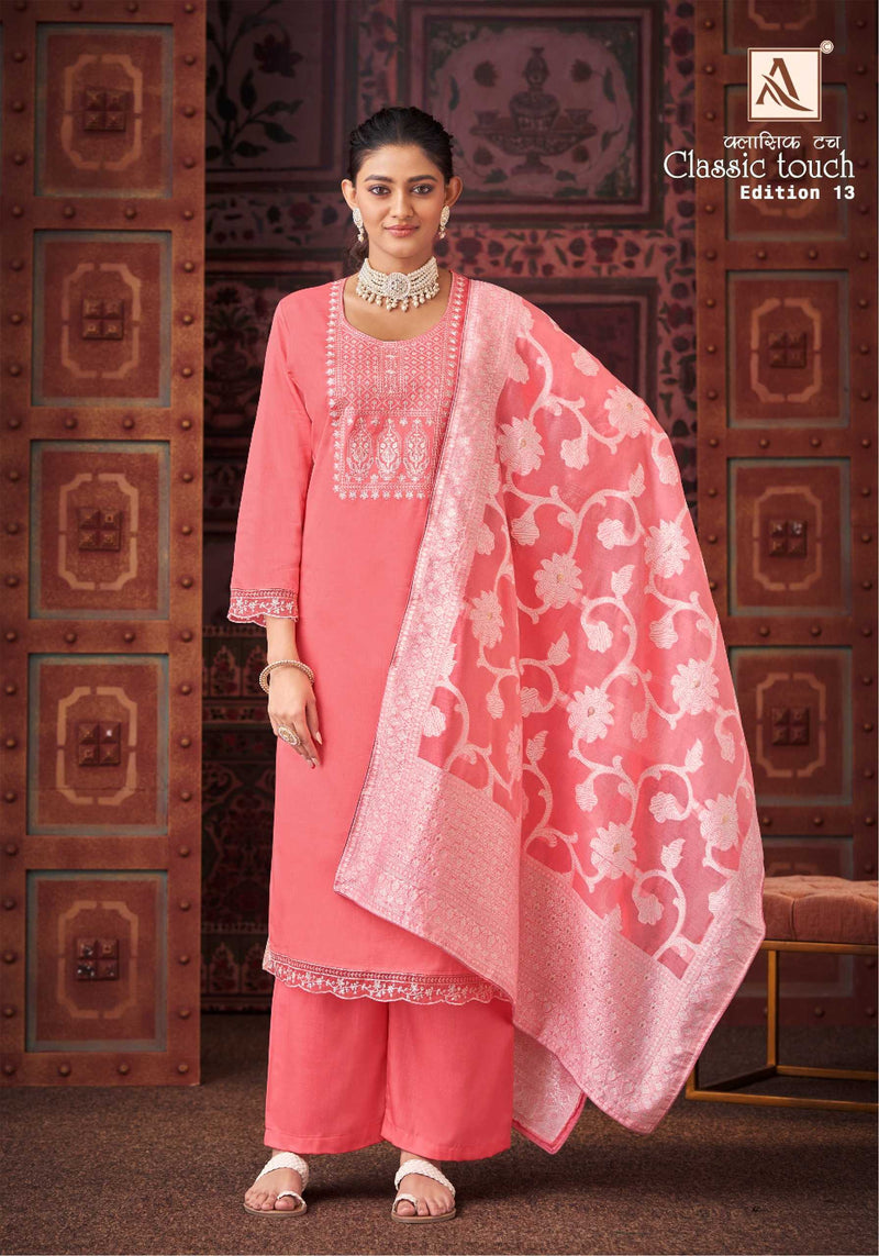 Alok Suit Classic Touch Vol 13 Pure Jam Cotton Lucknowi Thread Work Salwar Suit