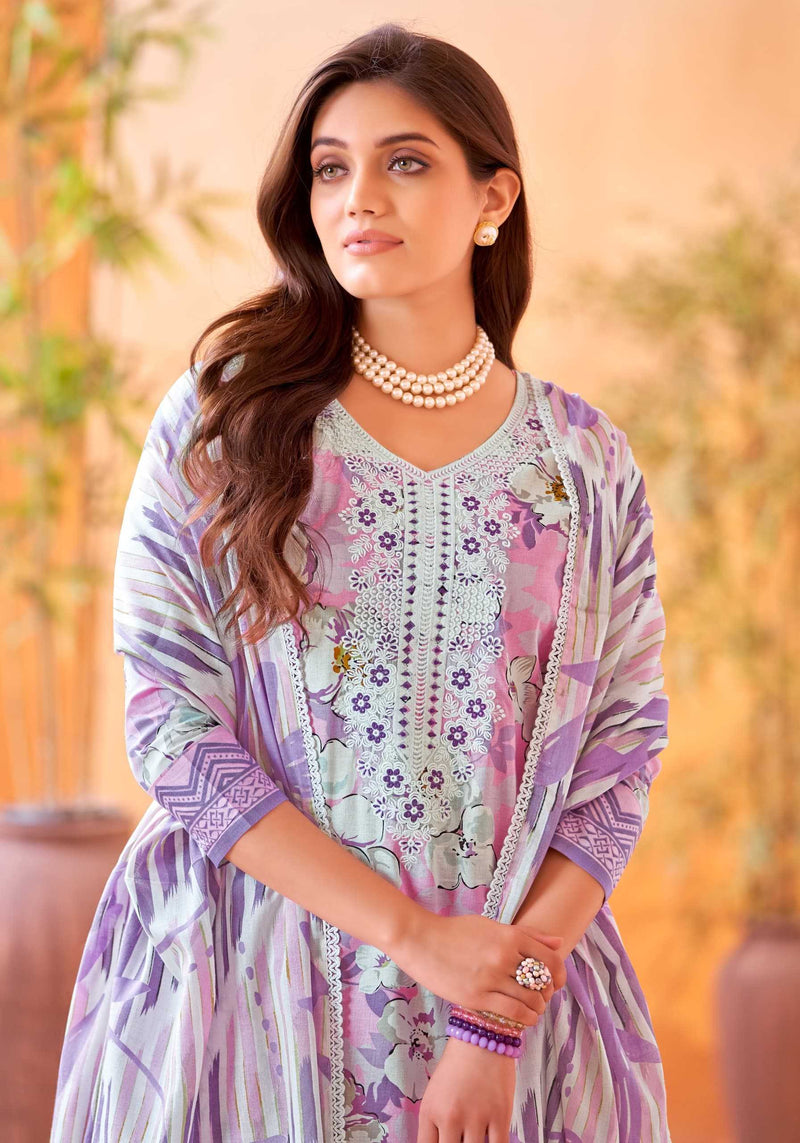 Alok Suit Fulkari Pure Cambric Cotton Floral Print Fancy Embroidery Work Salwar Suit