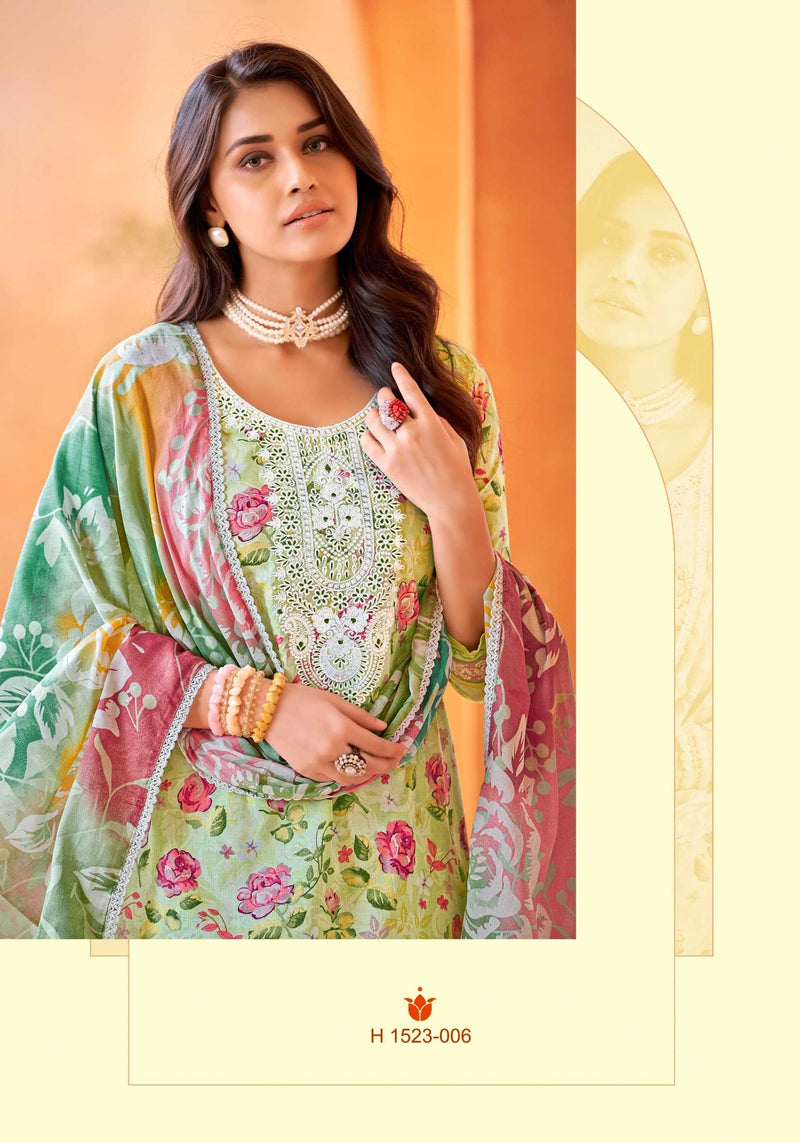 Alok Suit Fulkari Pure Cambric Cotton Floral Print Fancy Embroidery Work Salwar Suit