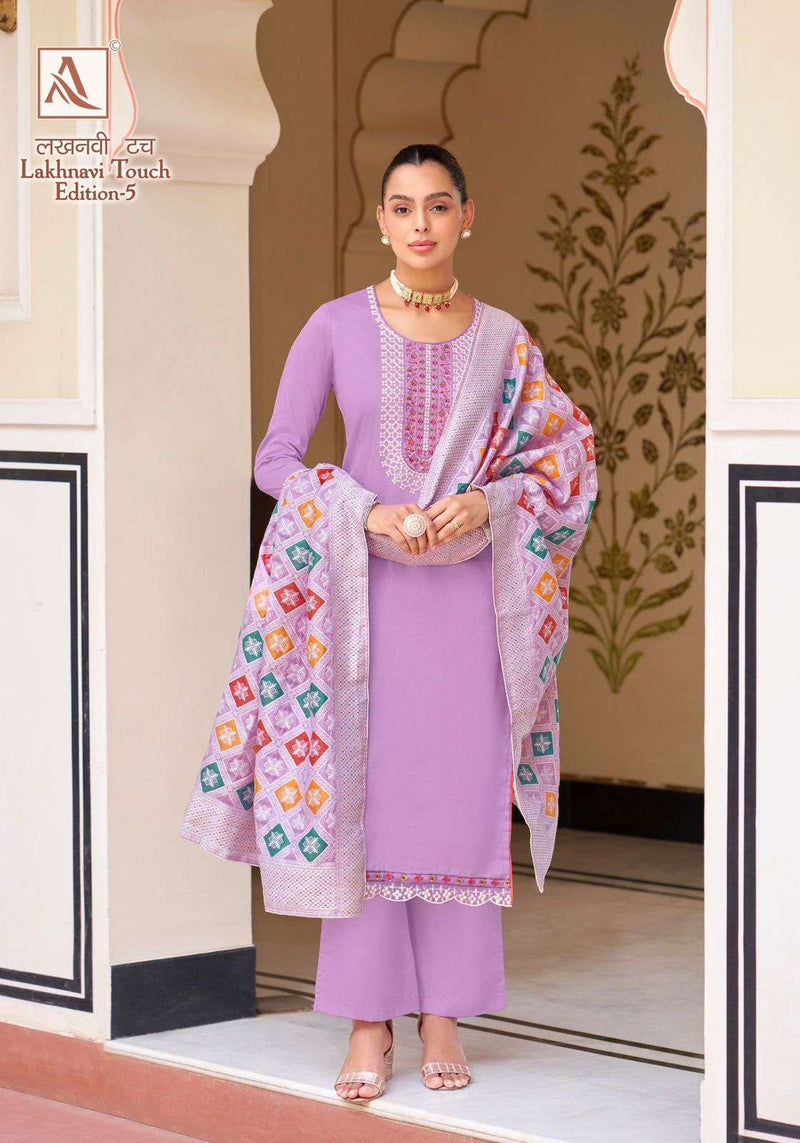 Alok Suit Lakhnavi Touch Vol 5  Cotton Dyed With Thread Work And Swarovski Diamond Salwar Suit