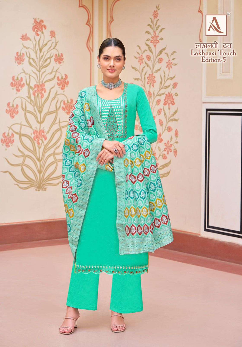 Alok Suit Lakhnavi Touch Vol 5  Cotton Dyed With Thread Work And Swarovski Diamond Salwar Suit