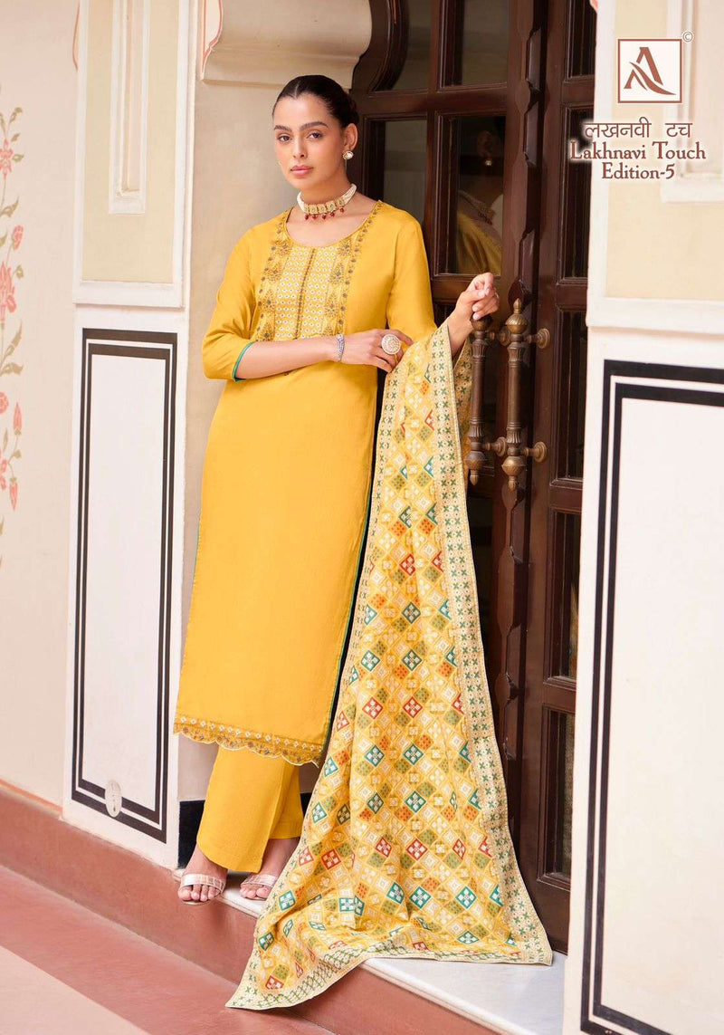Alok Suit Lakhnavi Touch Vol 5  Cotton Dyed With Thread Work And Swarovski Diamond Salwar Suit