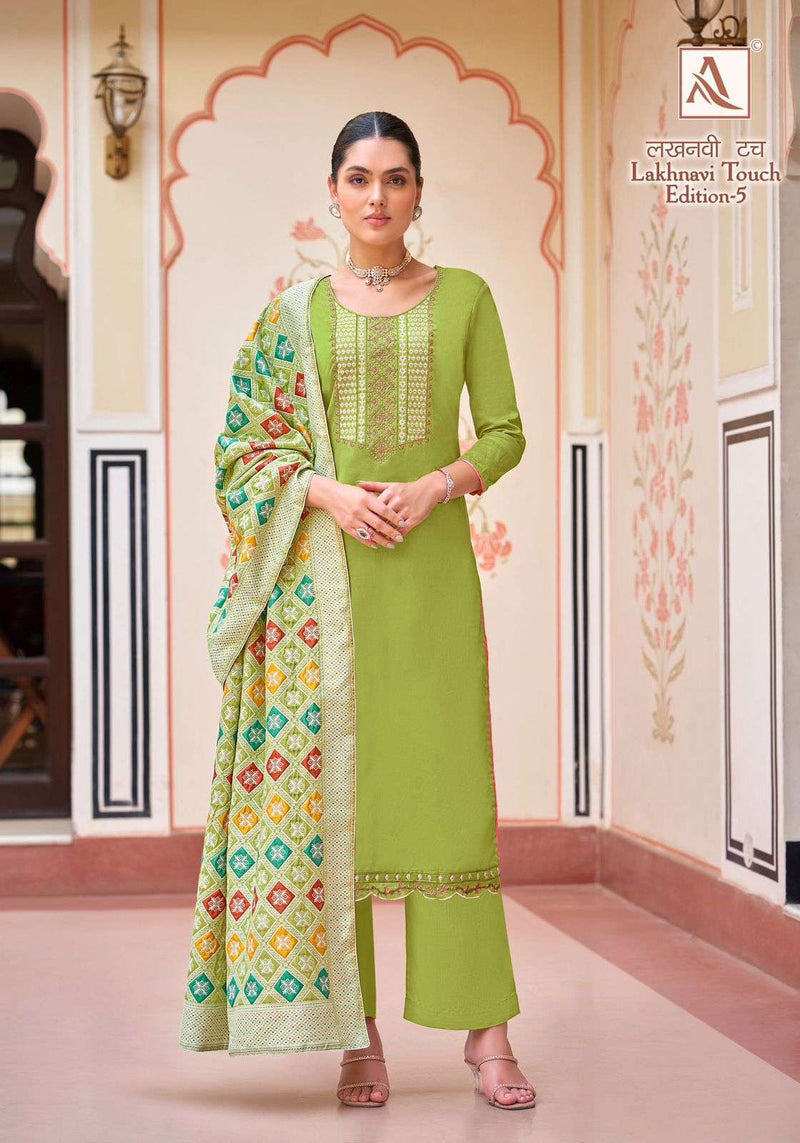 Alok Suit Lakhnavi Touch Vol 5  Cotton Dyed With Thread Work And Swarovski Diamond Salwar Suit