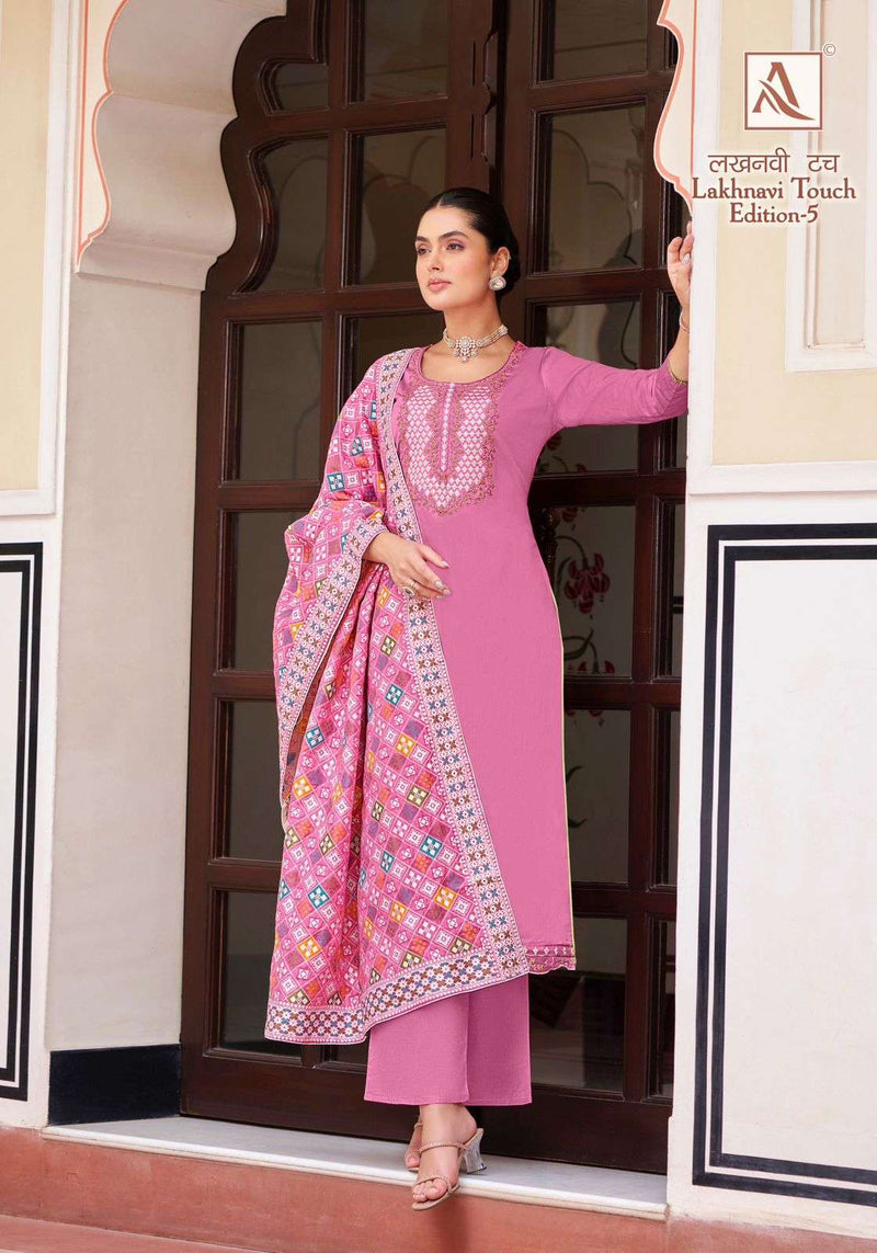 Alok Suit Lakhnavi Touch Vol 5  Cotton Dyed With Thread Work And Swarovski Diamond Salwar Suit