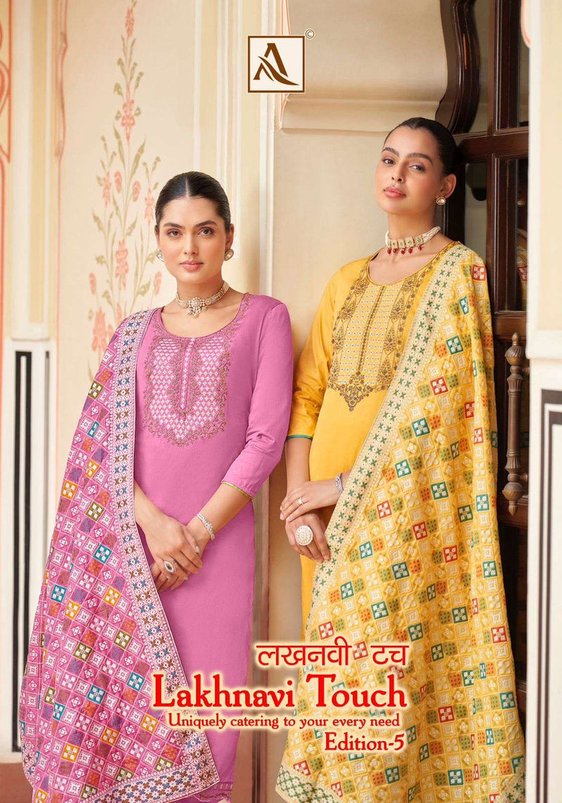 Alok Suit Lakhnavi Touch Vol 5  Cotton Dyed With Thread Work And Swarovski Diamond Salwar Suit