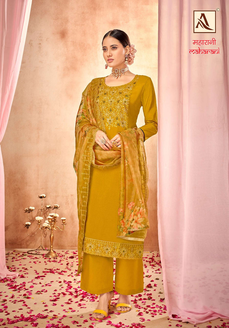 Alok Suit Maharani Vol 3  Viscose Chanderi Dyed With Exclusive Embroidery And Swarovski Diamond Work Salwar Suit
