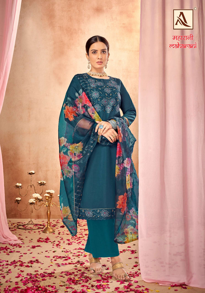 Alok Suit Maharani Vol 3  Viscose Chanderi Dyed With Exclusive Embroidery And Swarovski Diamond Work Salwar Suit
