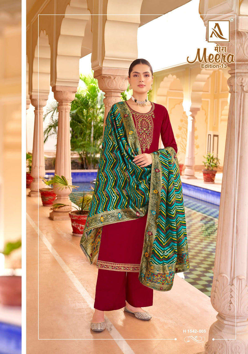 Alok Suit Meera Edition Vol 13 jam Cotton Dyed With Fancy Embroidery And Swarovski Diamond Work  Salwar Kameez