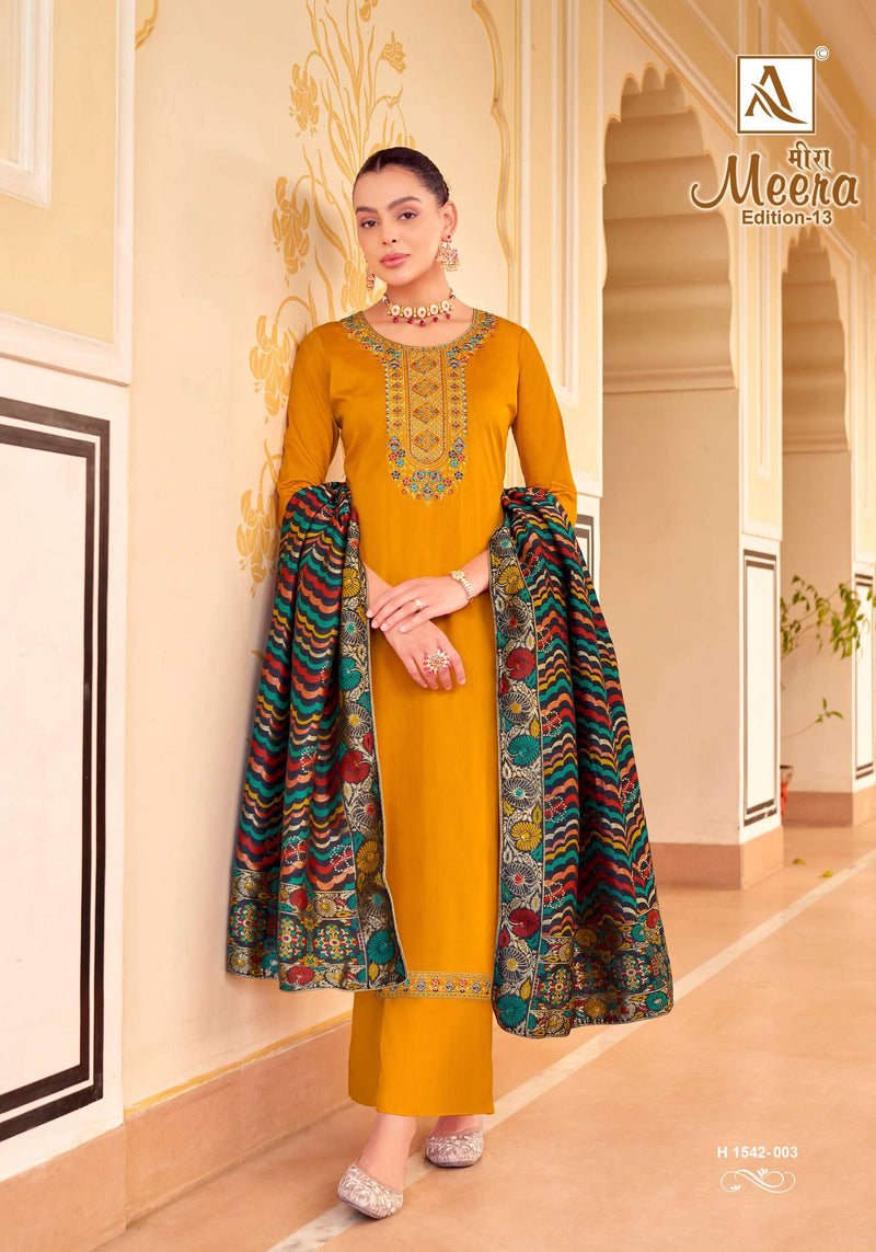 Alok Suit Meera Edition Vol 13 jam Cotton Dyed With Fancy Embroidery And Swarovski Diamond Work  Salwar Kameez