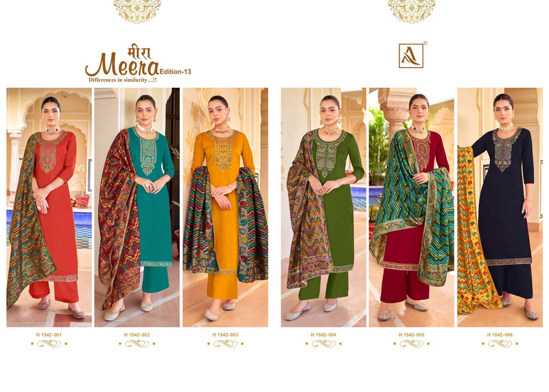 Alok Suit Meera Edition Vol 13 jam Cotton Dyed With Fancy Embroidery And Swarovski Diamond Work  Salwar Kameez