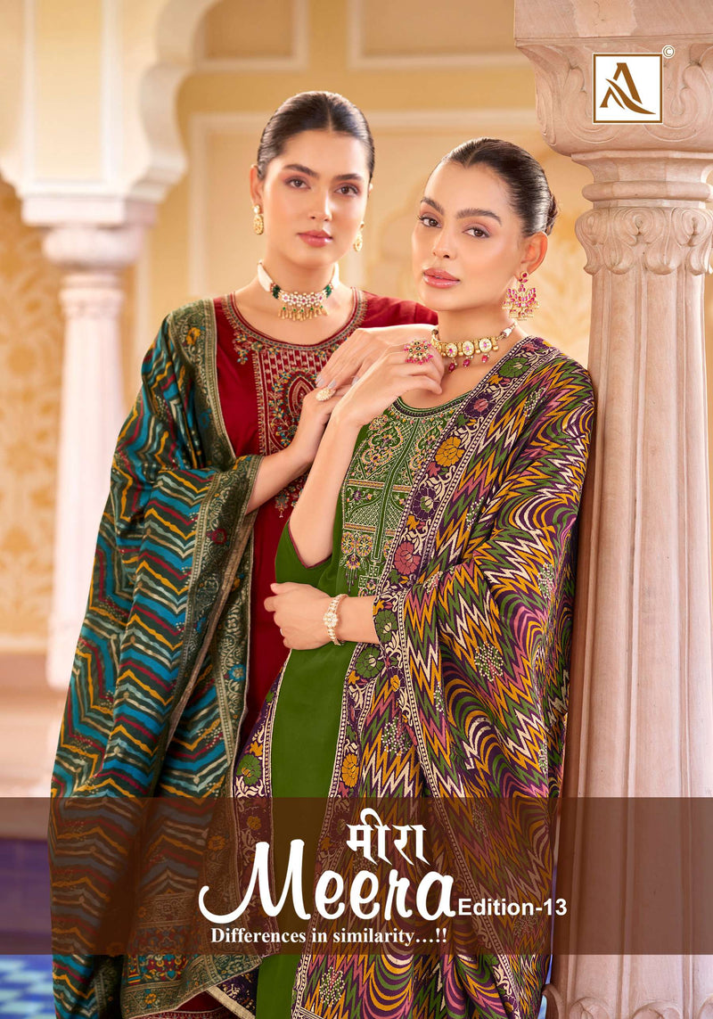 Alok Suit Meera Edition Vol 13 jam Cotton Dyed With Fancy Embroidery And Swarovski Diamond Work  Salwar Kameez