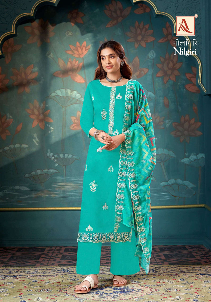 Alok Suit Nilgiri Pure Jam Cotton Fancy Embroidery Work Salwar Suit