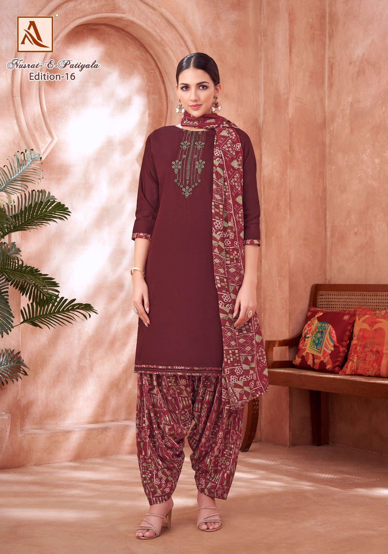 Alok Suit Nusrat E Patiyala Edition Vol 16 Jam Cotton Embroidered Salwar Suit