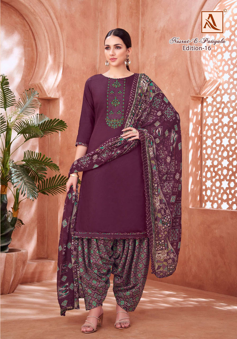 Alok Suit Nusrat E Patiyala Edition Vol 16 Jam Cotton Embroidered Salwar Suit
