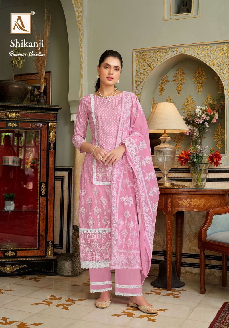 Alok Suit Shikanji Cambric Cotton Print With Fancy Lace Work With Additional Hand Work Salwar Suit