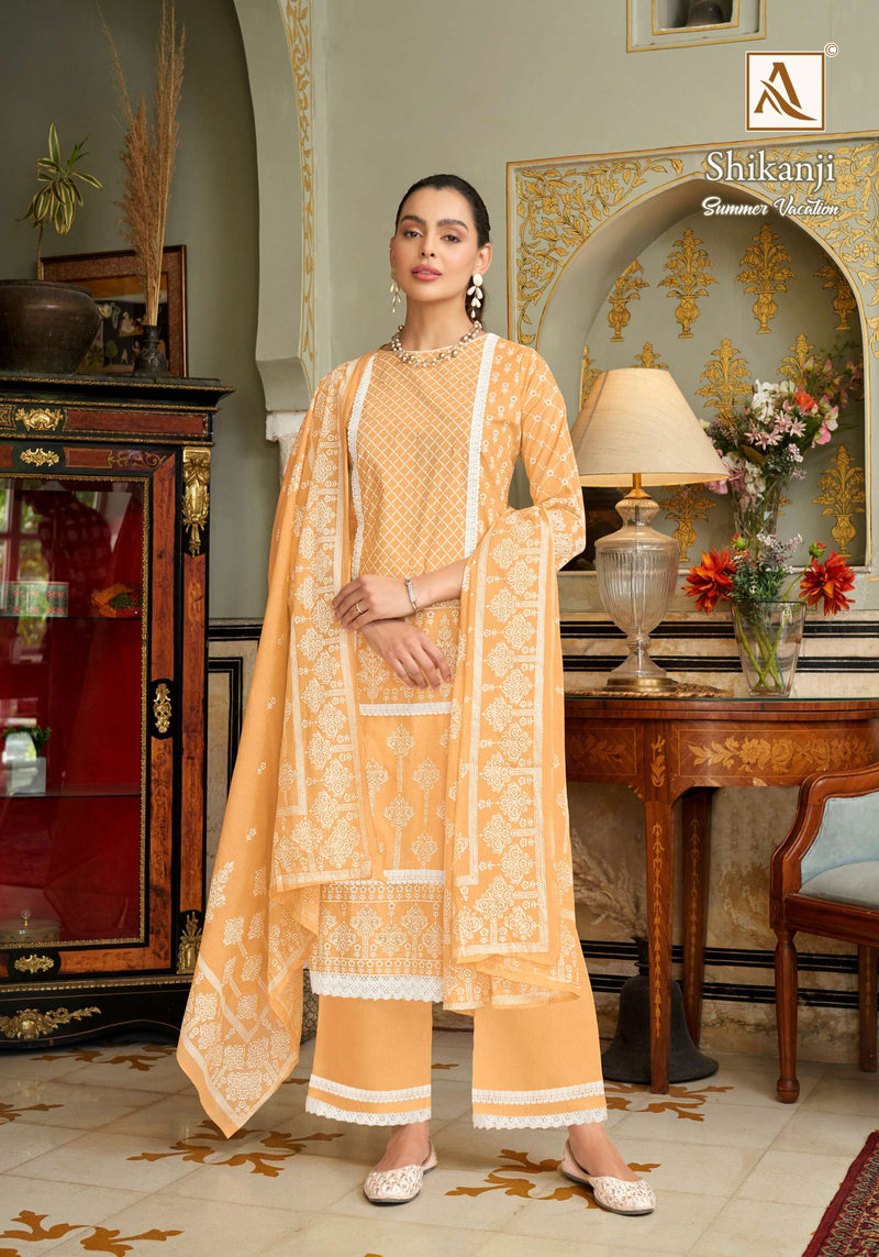 Alok Suit Shikanji Cambric Cotton Print With Fancy Lace Work With Additional Hand Work Salwar Suit
