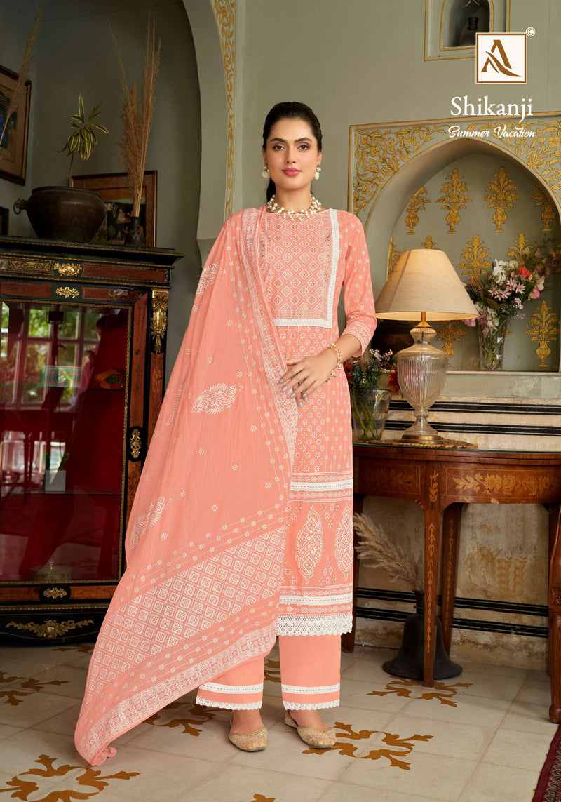Alok Suit Shikanji Cambric Cotton Print With Fancy Lace Work With Additional Hand Work Salwar Suit