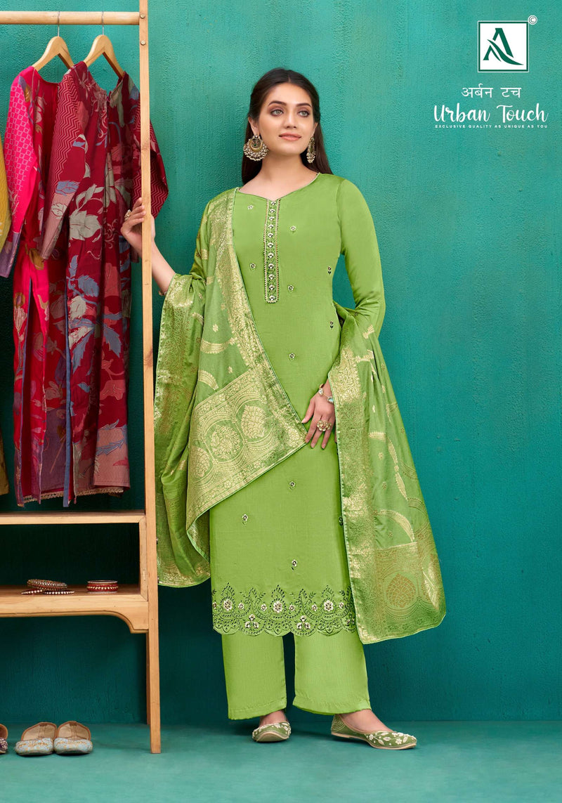 Alok Suit Urban Touch Jam Cotton Dyed With Gala Daman Fancy Embroidery Work With Swarovski Diamond Work Salwar Suit