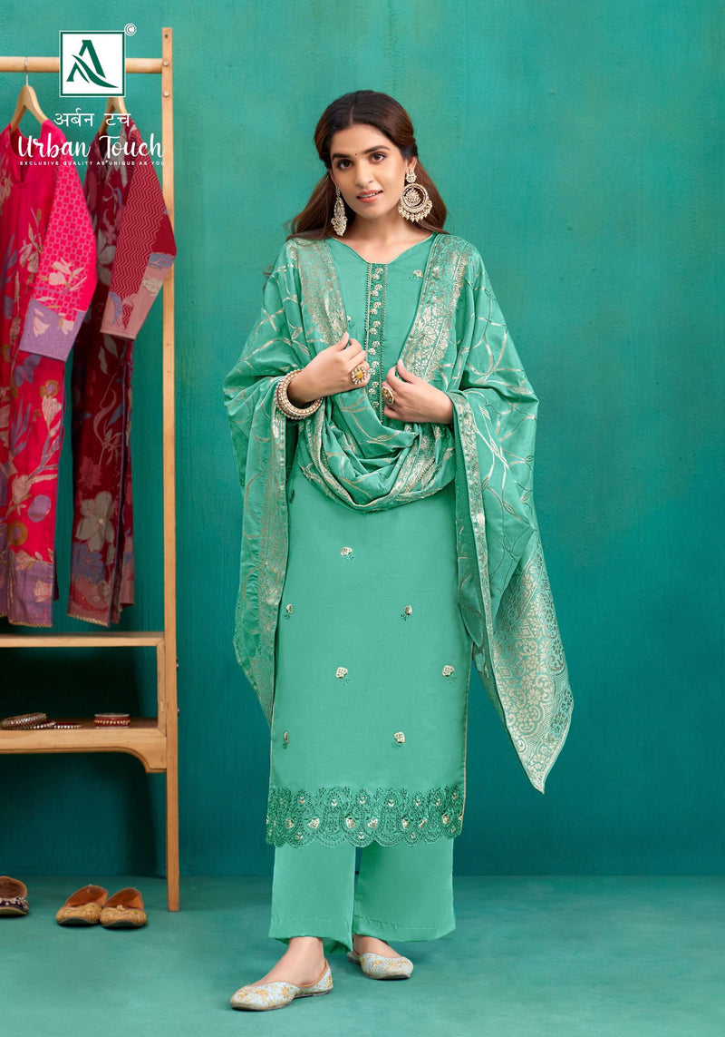 Alok Suit Urban Touch Jam Cotton Dyed With Gala Daman Fancy Embroidery Work With Swarovski Diamond Work Salwar Suit