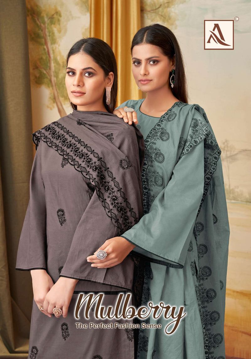 Alok Suits Mulbeery Cambric Cotton Embroidered Diamond Work Salwar Suit