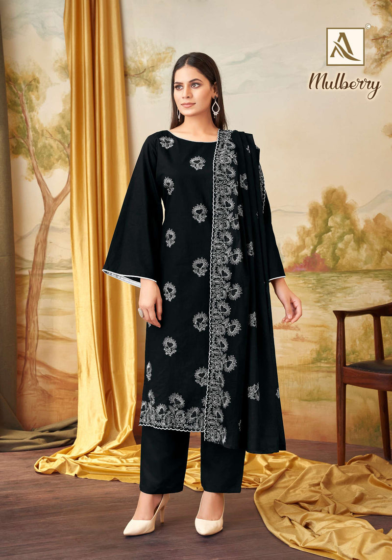 Alok Suits Mulbeery Cambric Cotton Embroidered Diamond Work Salwar Suit