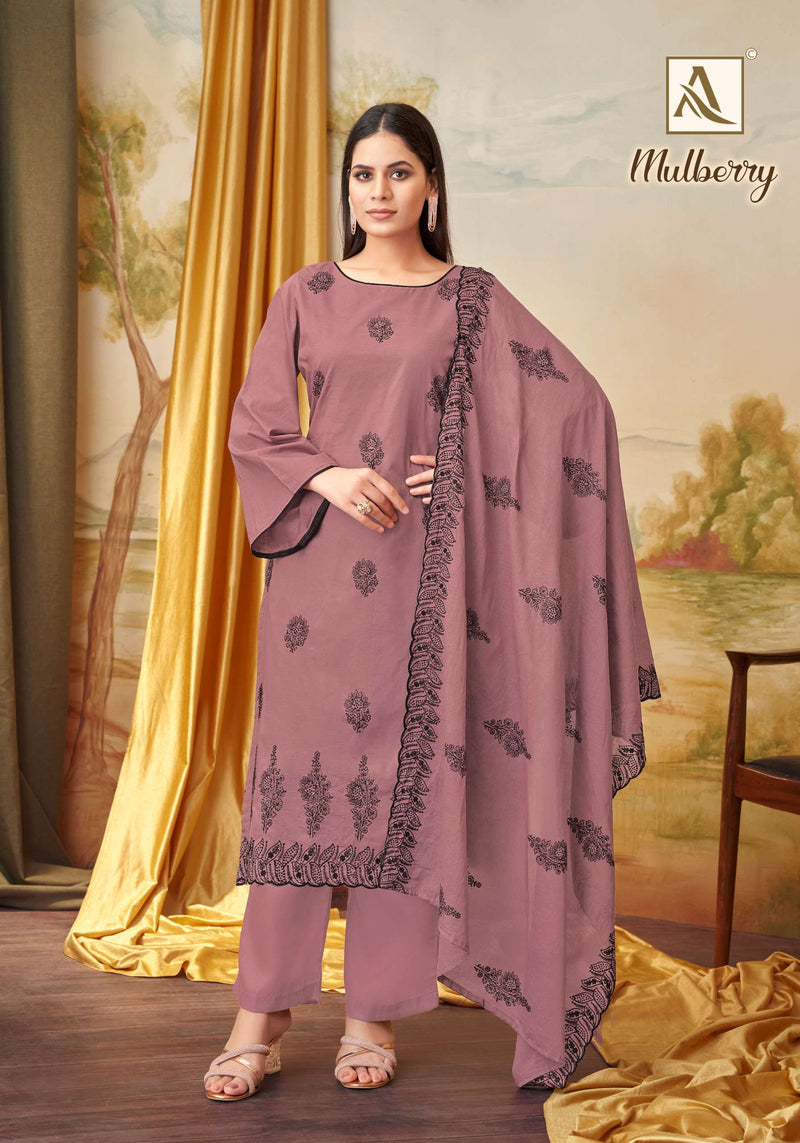 Alok Suits Mulbeery Cambric Cotton Embroidered Diamond Work Salwar Suit